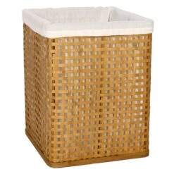 Natural Bamboo Wood Laundry Hamper With Liner, Medium