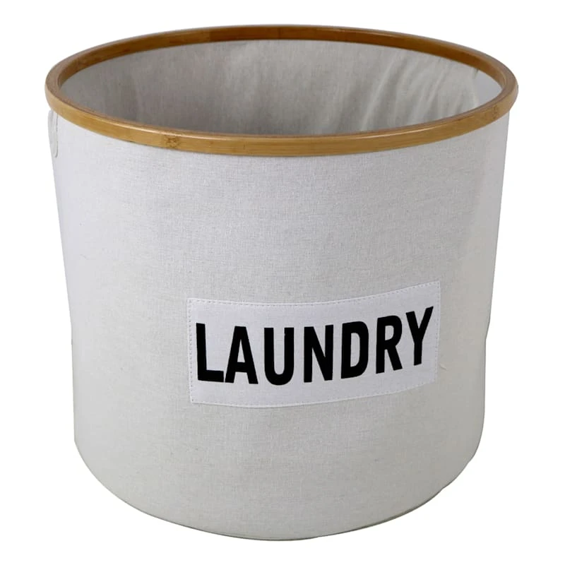 Natural Round Bamboo Fabric Laundry Basket, Large 3 Natural Round Bamboo Fabric Laundry Basket, Large