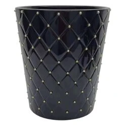Providence Black & Gold Quilted Ceramic Stud Wastebasket, 10"