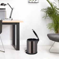 Round Black Stainless Steel Pedal Bin, 5l -Household Items Shop round black stainless steel pedal bin 5l 4