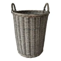 Round Grey Willow Laundry Hamper, Small