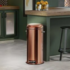 Round Retro Copper Stainless Steel Pedal Bin, 30l -Household Items Shop round retro copper stainless steel pedal bin 30l 3
