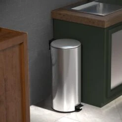 Round Stainless Steel Pedal Trash Bin With Thin Lid, 30l -Household Items Shop round stainless steel pedal trash bin with thin lid 30l 7