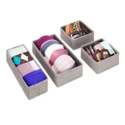 Set Of 4 Fabric Drawer Organizers, Black Herringbone -Household Items Shop set of 4 fabric drawer organizers black herringbone 1