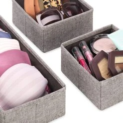 Set Of 4 Fabric Drawer Organizers, Black Herringbone -Household Items Shop set of 4 fabric drawer organizers black herringbone 5