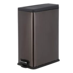 Slim Black Stainless Steel Rectangle Pedal Trash Bin, 45l