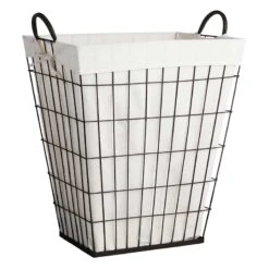 Tapered Metal Wire Laundry Hamper With Removable Liner, Brown