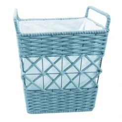 Tapered Rope Laundry Hamper Blue, Small