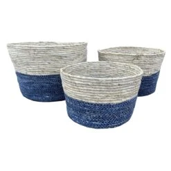Ty Pennington Round Blue & White Maize Storage Basket, Large