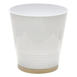 Ty Pennington White Metal With Wooden Accent Wastebasket, 9.8"