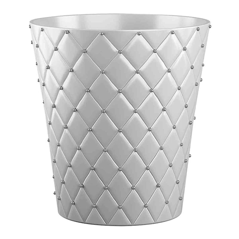 White Quilted Studded Wastebasket, 10.4" 3 White Quilted Studded Wastebasket, 10.4"