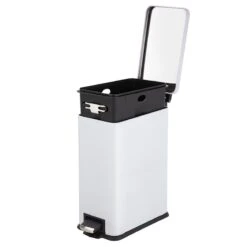 White Rectangle Pedal Bin, 9.7l -Household Items Shop white rectangle pedal bin 9.7l 1