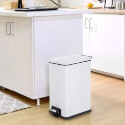 White Rectangle Pedal Bin, 9.7l -Household Items Shop white rectangle pedal bin 9.7l 6