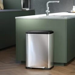 Wide Stainless Steel Rectangle Recycle Bin, 50l -Household Items Shop wide stainless steel rectangle recycle bin 50l 1