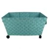 Woven Band Laundry Basket With Wheels, Turquoise -Household Items Shop woven band laundry basket with wheels turquoise