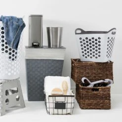 Woven Band Laundry Hamper With Lid & Removable Liner, Dark Grey -Household Items Shop woven band laundry hamper with lid removable liner dark grey 2